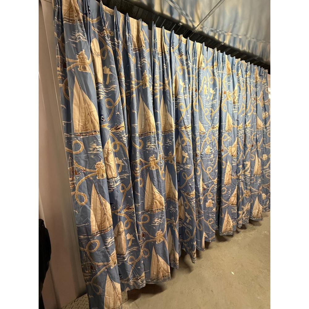 Summer Regatta Linen Print, Navy - Schumacher Curtain (4)) Panels 84in